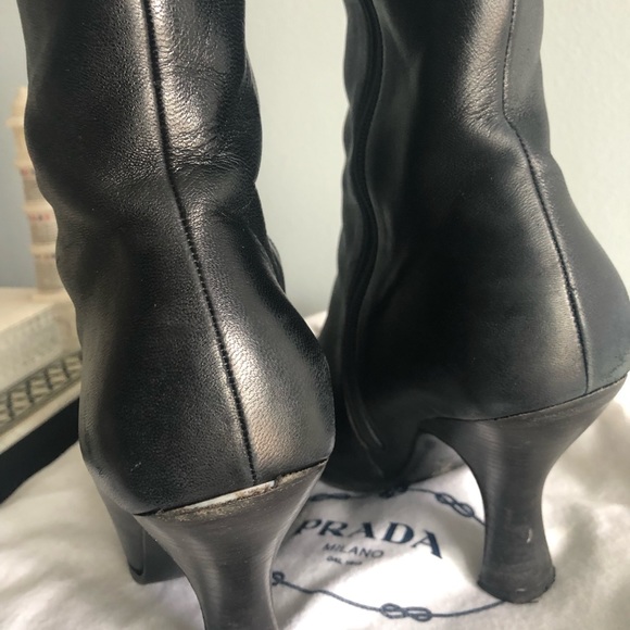Vintage black Prada high heeled boots, mid-calf length. - Picture 2 of 8